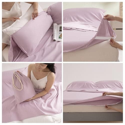 PEIHUODAN Sleeping Bag Liner Sheet Single Double Sleeping Bag Sheet Lightweight Washed Cotton with Pillow Slot Reusable Antifouling Hotel Hostel Bedding Aldult Hiking Travel Motels (White,80x210cm) — view 4