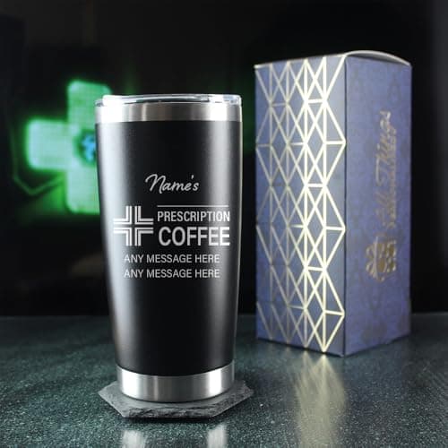 Engraved Travel Cup, Personalised Prescription for Coffee Design, 500ml or 17.5oz Capacity, Gift Boxed, Funny Gift, Black Insulated Coffee Cup — view 2