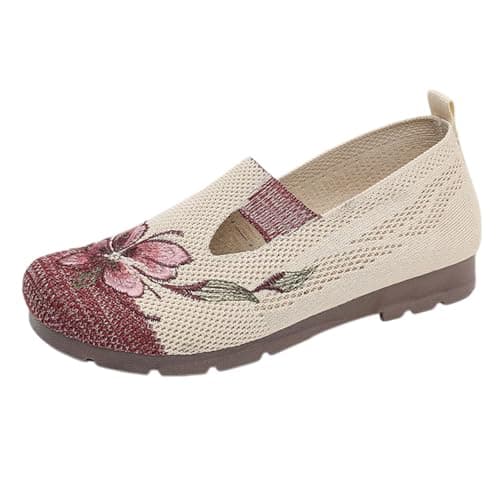 Summer Shoes, Women's Flat Shoes, Fabric Low Shoe, Breathable Fishing Shoes in Rustic Style, Lightweight and Comfortable, Elegant, Fashionable Outdoor Sandals, Quick-Drying Slippers with Floral