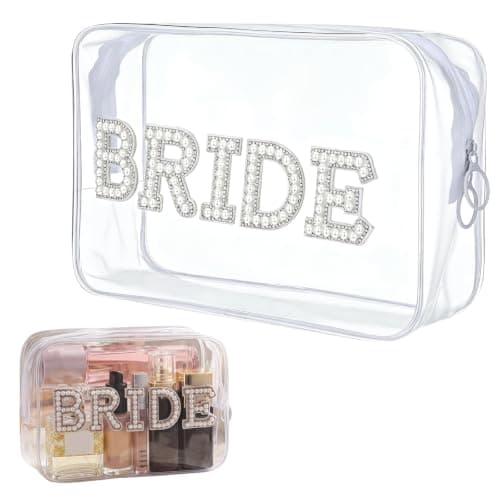 Rovelin Clear Bridal Makeup Bag with Elegant Lettering, Transparent PVC