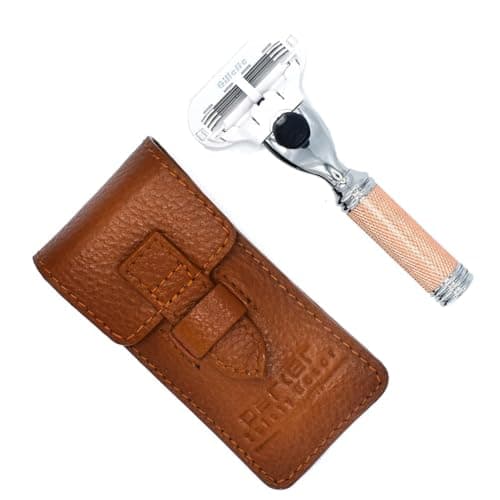Parker Women’s Travel Razor – Compatible with Gillette® Venus® Cartridges – Compact 3‑Blade Razor with Rose‑Gold Chrome Brass Handle & Buffalo Leather Travel Case — view 2