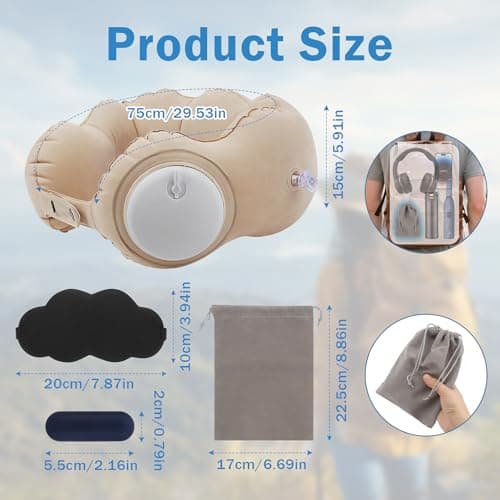 AYSYR Inflatable Travel Neck Pillow with Eye Mask and Earplugs for Airplane — view 2