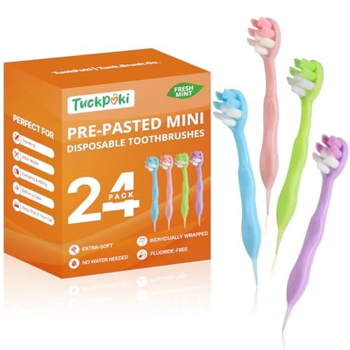TuckPoki Mini Disposable Travel Toothbrushes with Toothpaste, 24 Count