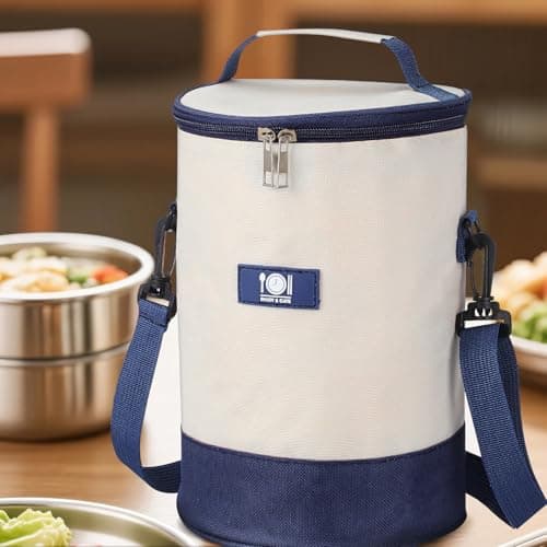 LIFKOME Insulated Lunch Bag Round Shape with Aluminum Foil and EPE Foam Thermal Insulation for Students and Work Travel Hiking 9.84X7.09X7.09In — view 5