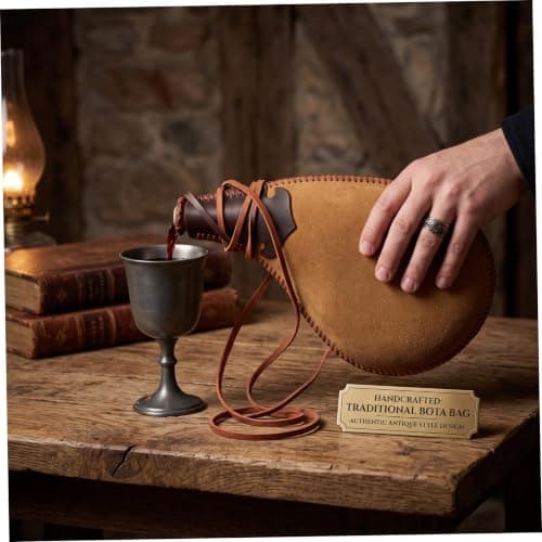 Waterskin with Lid Retro Water Drop Shaped Faux Leather Canteen, 12 Inch — view 5