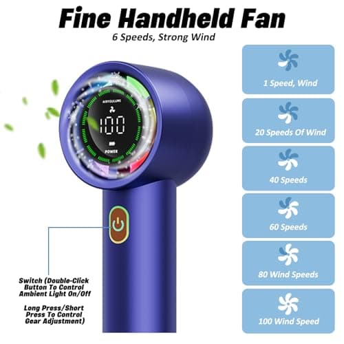 wokdsbl Rechargeable Hand Held Fan 3000mAh Mini Personal Fan Blue — view 3