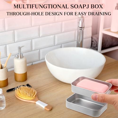 3 Pack Aluminum Soap Tins with Lid – 9.6x6.8x3cm Portable Soap Box, Removable Draining Soap Dish Holder for Travel, Gym, Dormitory, Home, Bathroom (Silvery) — view 5
