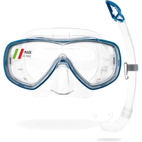CRESSI Onda Mare Italian Made Snorkel Set - Clear/Blue - Diving Mask - Scuba Mask - Scuba Diving Equipment