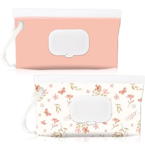 SANNIX 2 Pcs Baby Wipes Holder Dispenser, Portable Refillable Baby Wet Wipes Pouch Container Reusable Waterproof Travel Case Pink