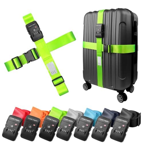 travel inspira TSA Approved Luggage Straps, Cross Suitcase Straps (Green)