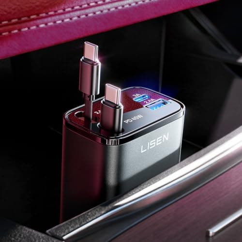LISEN 84W Fast Charge Car Phone Charger USB C Retractable Cable (2×80cm)