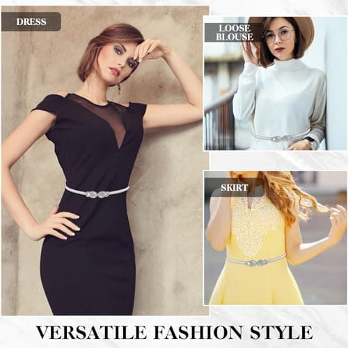 Amaxiu Elastic Skinny Waist Belt for Women - Metal Thin Versatile Stretch Chain Dress Belt - Silver Ladies Accessory — view 3