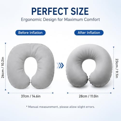 ABinCHAOBang 2 Sets Inflatable Travel Neck Pillows, Compact Neck Support Pillow for Adult and Kids, Foldable/Portable Travel Necks Pillow for Airplane Trains Car and Office (Blue, Gray) — view 2