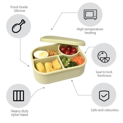 Silicone Lunch Containers - 750ml 4-Compartment Leakproof Divider — view 5