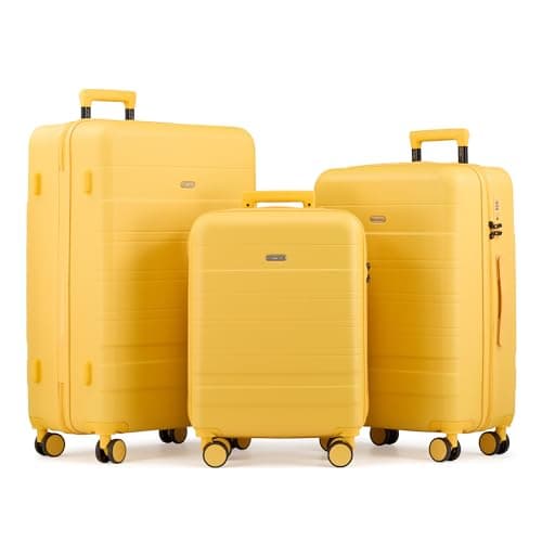 VonHaus Suitcase Set - Yellow Luggage Set for Travel - 3 Piece Lightweight ABS Hard Shell Suitcases - Telescopic Handle & Double Spinner Wheels - TSA Lock & Anti-Theft Zip - Large, Medium & Cabin Bag