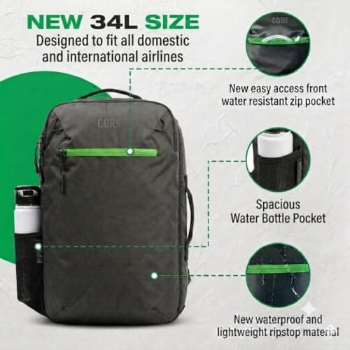 COR Surf Flight Approved Carry On Laptop Travel Backpack | Business Weekender Luggage Backpack for Men and Women, 2.0 - Matte Black, 34L US, Zippered — view 2