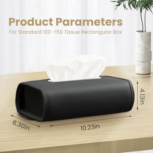 WHHMK Car Tissue Holder, Tissue Box Cover for Car, Premium PU Leather Backseat Napkin Rectangle Organizer Travel, Extra Large Tissue Box Storage in Car Fits for 100-150 Regular Size Tissues, Black — view 2