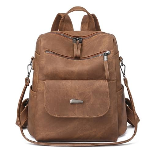 PU Leather Anti-Theft Backpack for Women - High Capacity Waterproof Rucksack, Fashion Handbag, School Bag, Retro Ladies Daypack for Work and Travel (Brown)