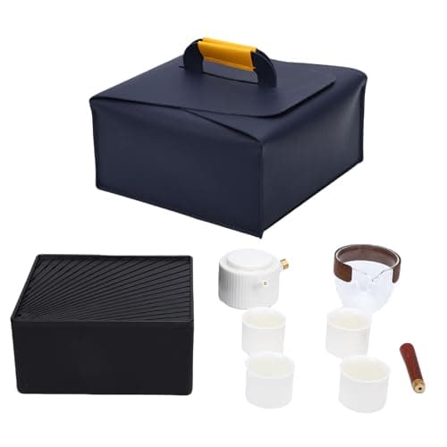 FILFEEL Ceramic Kung Fu Tea Set with Side Handle Teapot and 4 Cups + Fair Cup + Portable ABS & Leather Storage Box for Car Travel Outdoor Camping — view 6