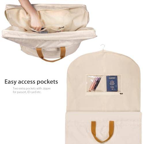 Syeeiex Wedding Dress Bag, Carry On Garment Bag Dress Cover 72 Inch Dress Carrier with Large Pockets & PVC Transparent Window, Breathable Dress Carriers for Women Travel for Wedding and Feast, Cream — view 4