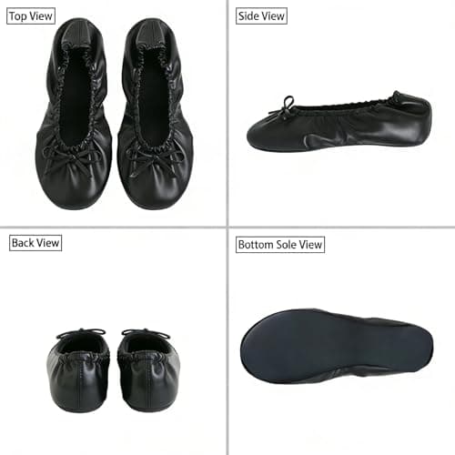 Women's Foldable Flats – Portable Ballet Slippers Shoes for Travel, Wedding – Fits in Purse with Expandable Tote Bag (M, Black) — view 6