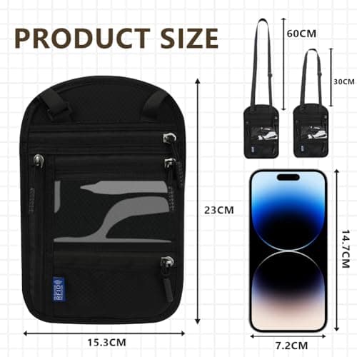 flintronic Travel Neck Wallet, Neck Pouches with RFID Blocking, Passport Holder Pouch with Adjustable Strap, Travel Wallet for Men and Women, Keep Cash Cards Phone Safe — view 2