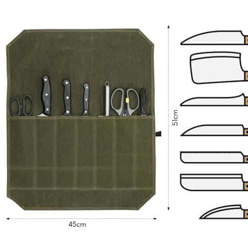 Knife Roll Bag, 7 Slots Waxed Canvas Portable Tool Storage Bag(Army Green) — view 2