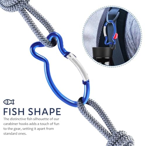 10pcs Fish Shaped Camping Carabiner Clip Blue Aluminium Alloy — view 3