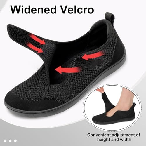 JOINFREE Womens Shoes Wide Fit Barefoot Walking Shoes Adjustable Flat Trainers Breathable Non-Slip Casual Trainers for Swollen or Sensitive Feet Black 7 UK — view 2