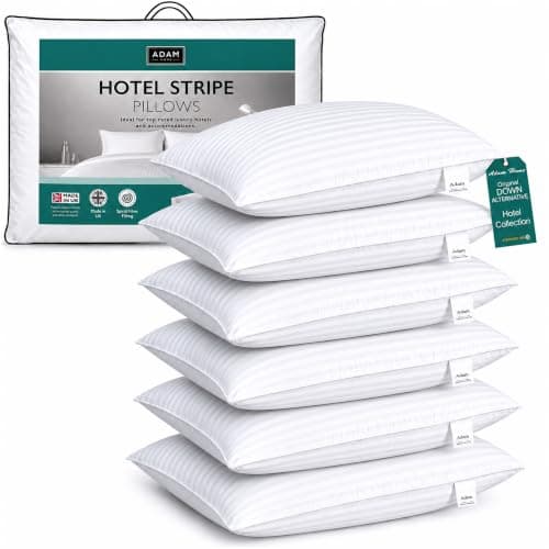 Adam Home Pillows 6 Pack Hotel Quality Side Sleeper Bounce Back Bed Pillow Quick Rebound & Dust Proof Resistant Premium Filled Hotel Pillows Pack of 6