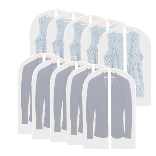 Luabue 10 Pack Garment Bags 60 x 80 cm Dustproof Suit Bags, 31inch PEVA Translucent Suit Covers for Hanging Clothes Coat Jackets, Waterproof Clothes Covers Protector Bags Washable Closet Organizer