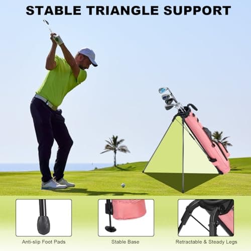 MAZEL Golf Stand Bag 2 Way Divider 2 Pockets,Adjustable Shoulder Straps,Superior 900D Nylon Lightweight Material Pencil Golf Bag for Men Women (Pink) — view 5