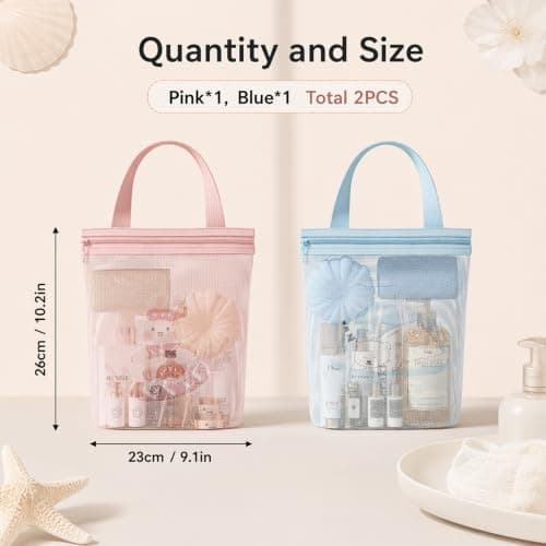 2-Piece Shower Bag and Portable Shower Caddy Set (Pink and Blue) — view 2