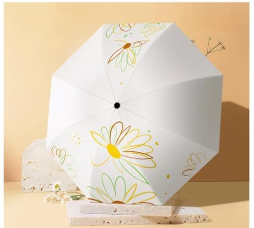 Meichoon Travel UPF 50+ UV Protection Umbrella Portable Compact 8 Ribs Lightweight Waterproof & Windproof Sunshade Stylish Simple Flower Design for Women for Hiking Backpacking White — view 2