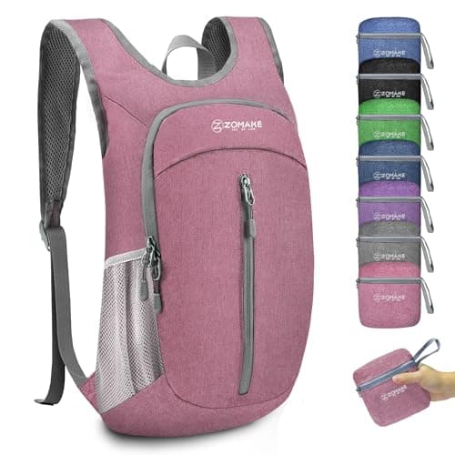 ZOMAKE Lightweight Foldable Backpack, Packable Rucksack (10L/Pink)