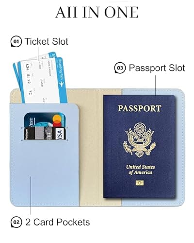 toTravelGear Passport Holder for Travel Essentials,RFID Blocking Passport Cover Case for Travel Accessories,Travel Wallet for Women Men, Light Blue, 5.5 x 4 inches, Minimalist — view 3
