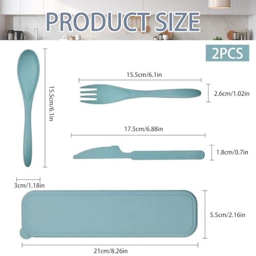 2 Sets Portable Reusable Cutlery Set with Case – Eco-Friendly Plastic Utensils for Lunch Box, Travel & Office – Compact Flatware Kit for On-The-Go Dining — view 2