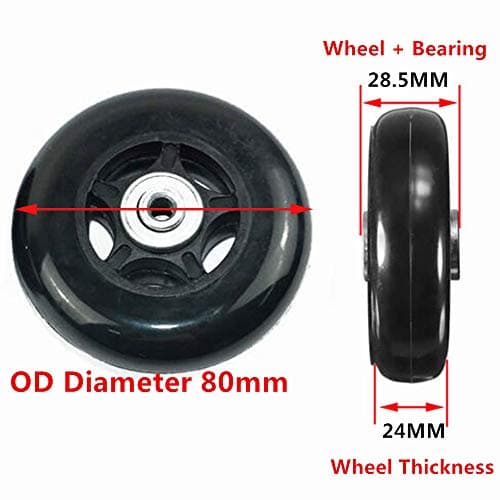 1 Pair Luggage Suitcase wheels Replacement OD 80mm with Axles Wrench Bearings Repair Tool Kit (80mmX24mmX6mm) — view 2