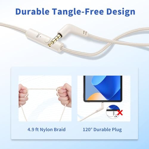 Wired Headphones with Microphone, 3.5mm Corded Headphones for School, Beige — view 5