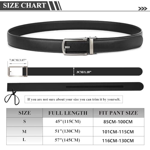 JASGOOD Men's Genuine Leather Ratchet Belt Cowhide Belt with Open Buckle, 33/35mm Wide，Black M — view 5