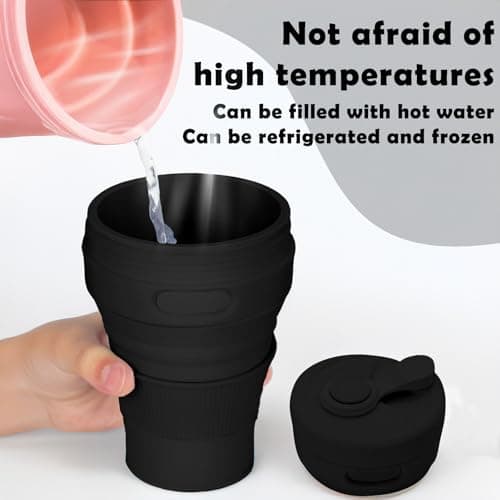 MORAINJAY Collapsible Coffee Cup with Lids,15oz/450ml Black Silicone Portable Reusable Coffee Mug,Foldable Camping Travel Cup Fits in Your Pocket(Collapses to 6cm) — view 4