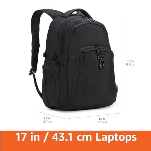 Amazon Basics 17-Inch Laptop Backpack, Water Resistant Rucksack for Business Travel, Work or School, Padded Shoulder Straps, Black — view 4