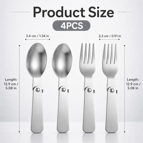4PCS Travel Fork and Spoon Set, Folding Fork and Spoons Set Stainless Steel Spoons Forks for 10oz Food Jars Replacement Foldable Spoon and Forks Sets for Travel Camping Picnic Outdoor Activities — view 2