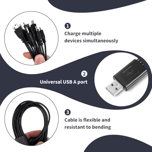 10 in 1 Charger Cable, Universal USB Charging Cable for iPhone, Samsung Galaxy, Huawei, OnePlus LG Android Devices, 20cm Fast Charging Cable with Multi Charger Connectors for Travel, Home, Office Use — view 5