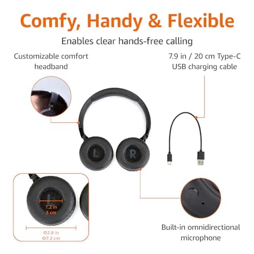 Amazon Basics Wireless Bluetooth 5.1 Over-Ear Headphones, 35h playtime, Lightweight, Adjustable, for Travel, Office, Mobile Phone, PC, Black — view 4