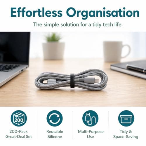 200Pcs Silicone Cable Ties, Small Black Rubber Elastic Bands, Reusable Mini Cable Ties Bands for Data Wire Cord Organiser, Home Office Travel Cable Management — view 5