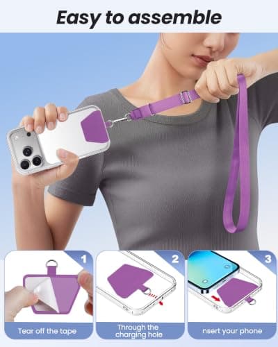 takyu 2 Pack Phone Lanyard Adjustable Strap with 4 Tethers Black & Purple — view 4