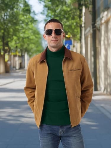 QIXING Men's Thermal Tops Long Sleeve Roll Neck Shirts Cotton Base Layer Thermal Underwear Tops (Dark Green, XL) — view 3