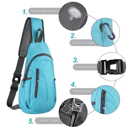 TITECOUGO Small Canvas Sling Bag Lightweight Crossbody Bag for Women Rucksack for Men Running Backpack Travel Chest Pack Daypack Shoulder for Gym Work Hiking Outdoor Sports Sky Blue — view 5