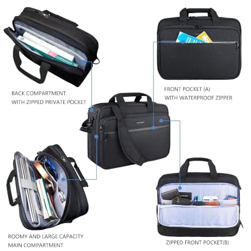 KROSER Laptop Bag Premium Laptop Briefcase Fits Up to 17.3 Inch Laptop Expandable Water-Repellent Shoulder Messenger Bag Computer Bag for Travel/Business/School/Men/Women-Black — view 6